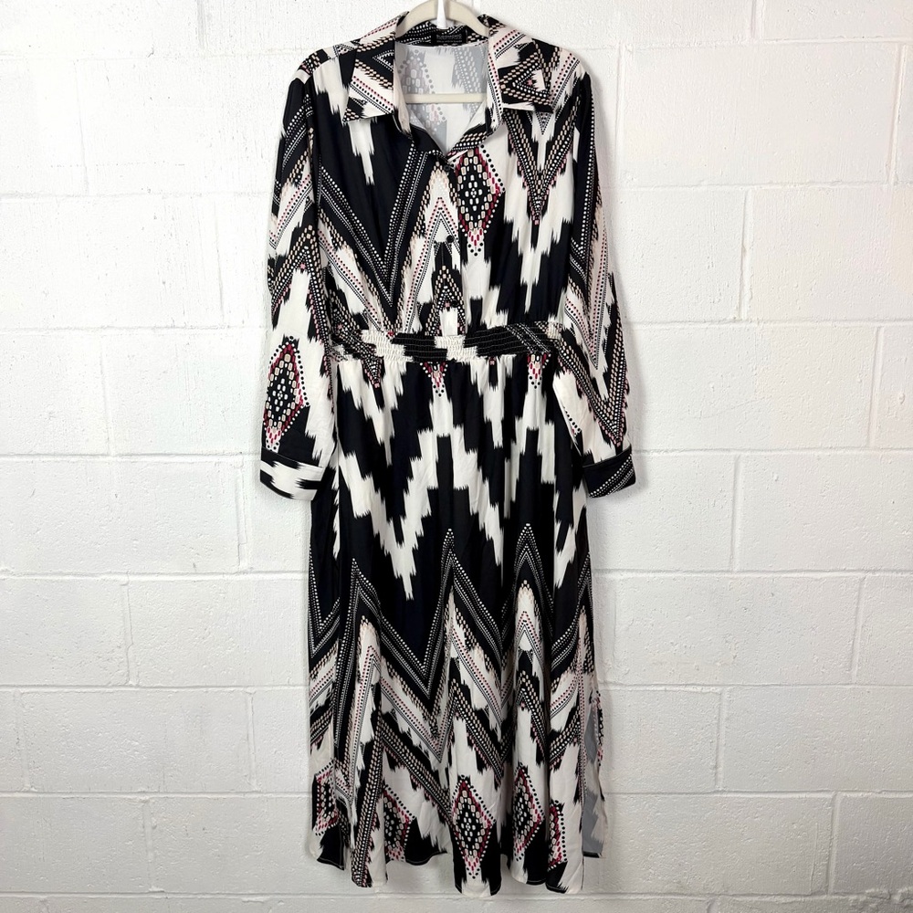 Bloomchic Maxi Dress Button Up Collar Maximalist Aztec Geometric Eclectic 18/20